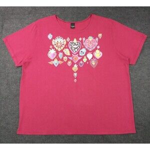 SABAKU Artwear Top 1X From the Heart Huipil Red Short Sleeve Birds Fish  Ethnic